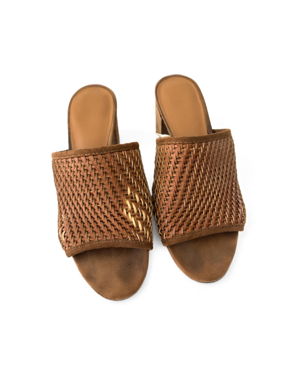 American Eagle Woven Leather Chunky Mule Heel Sandal Size 9